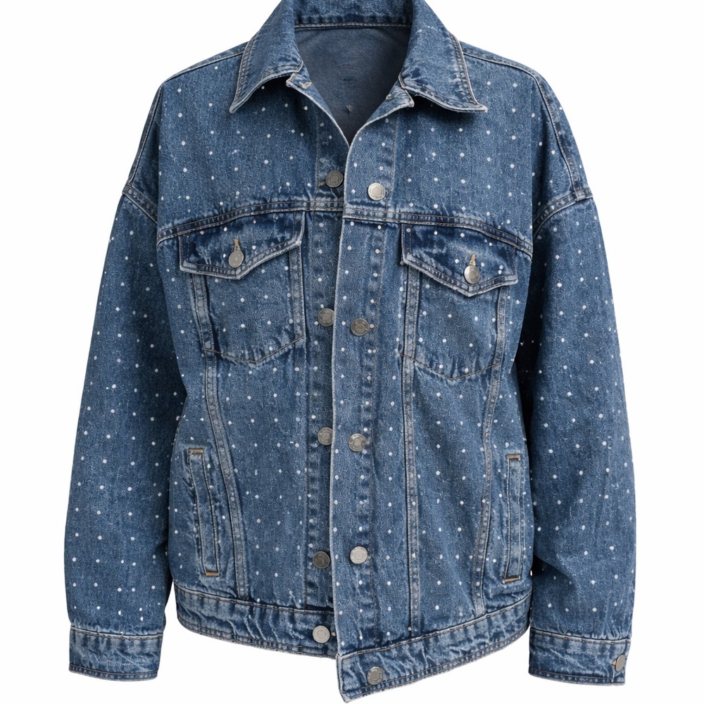 Zara Classic Blue Denim Jacket with rhinestones